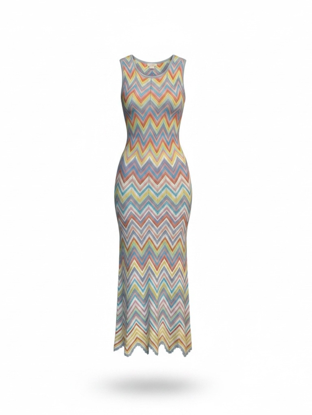 Shoshanna Leia Multicolor Chevron Knit Midi Dress Size L